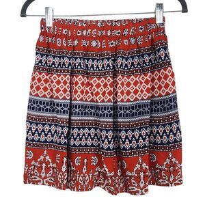 Raga Red and Blue Flirty Boho Mini Skirt NWT Size XS Boho Print Full Skirt